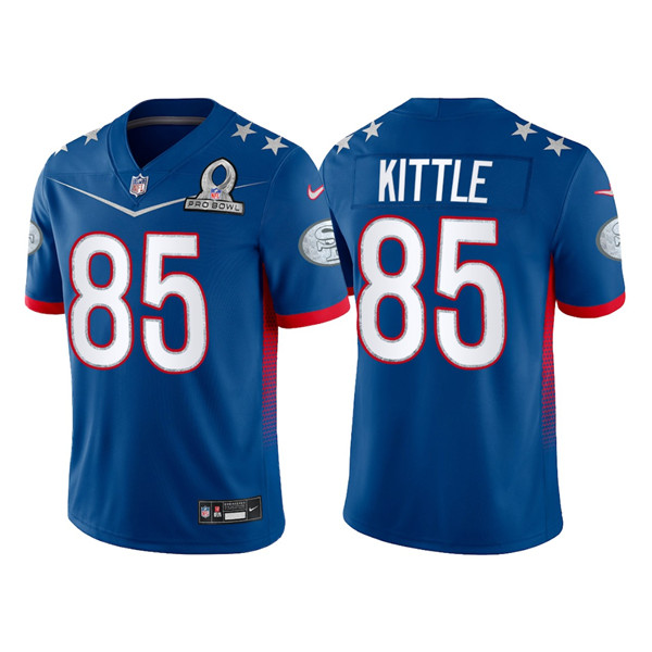 Men's San Francisco 49ers #85 George Kittle 2022 Royal NFC Pro Bowl Stitched Jersey Men's San Francisco 49ers #85 George Kittle 2022 Royal NFC Pro Bowl Stitched Jersey
